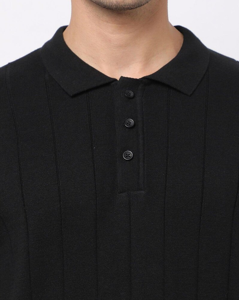 BLACK CABLE KNIT POLO
