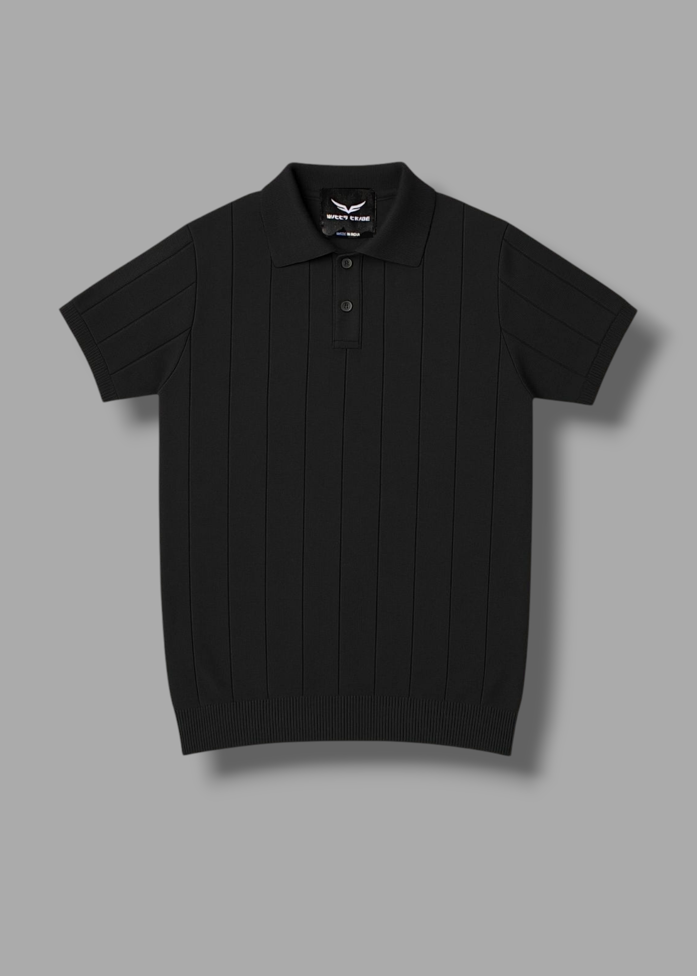 BLACK  CABLE KNIT POLO