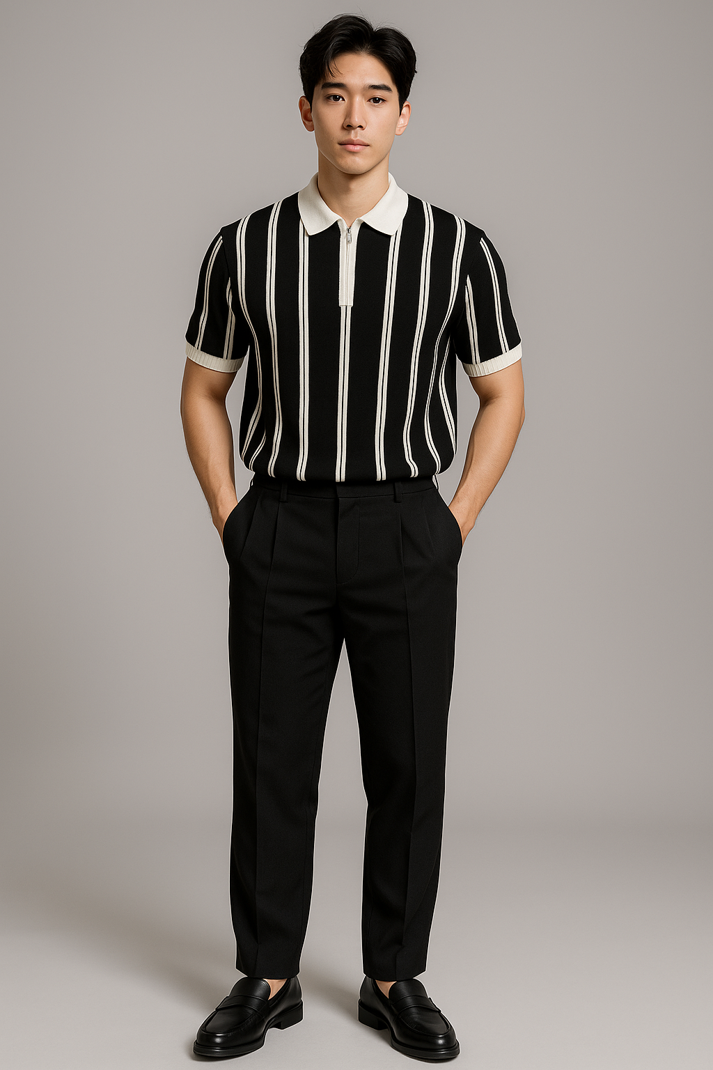 VERTICAL STRIPES KNIT POLO