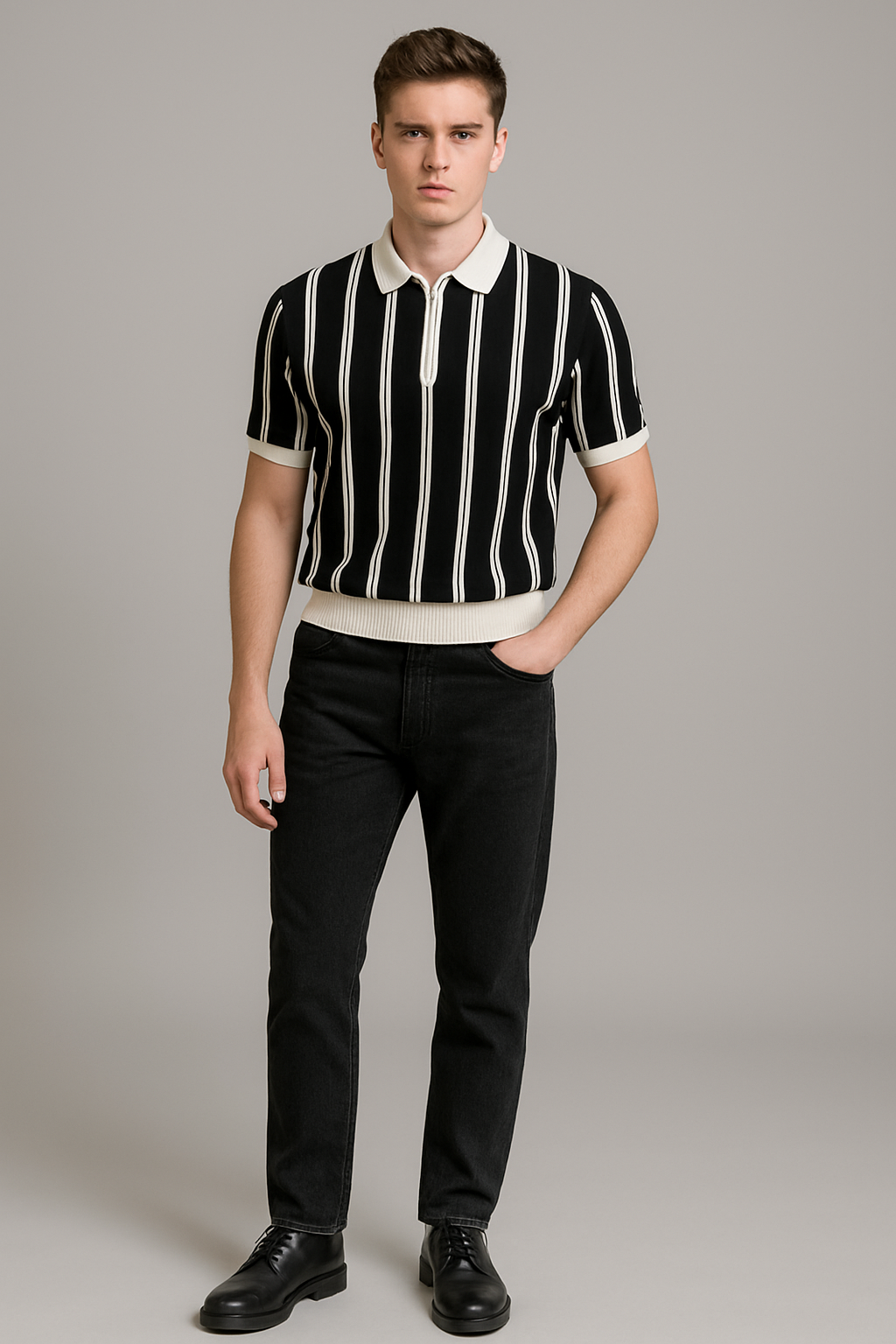 VERTICAL STRIPES KNIT POLO
