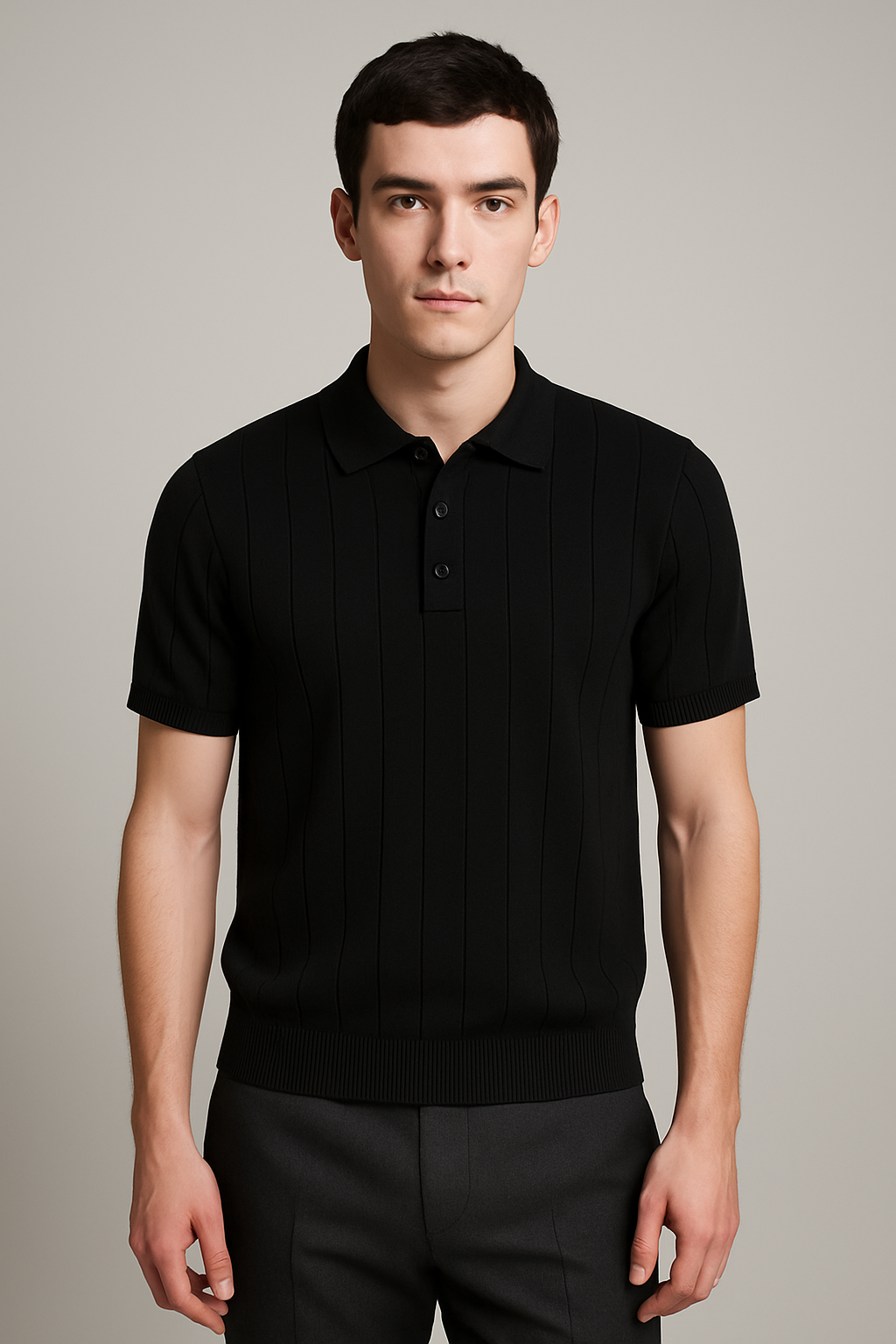 BLACK  CABLE KNIT POLO