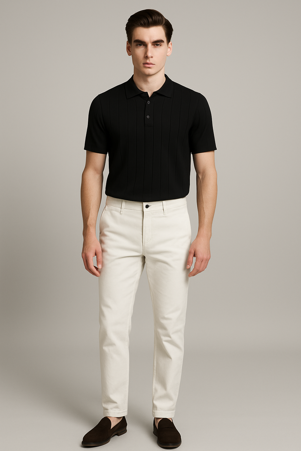 BLACK  CABLE KNIT POLO