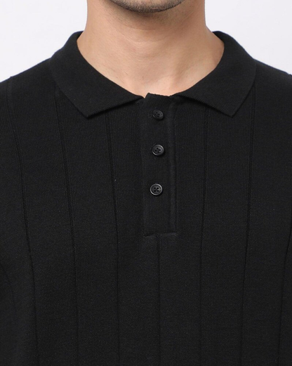 BLACK  CABLE KNIT POLO